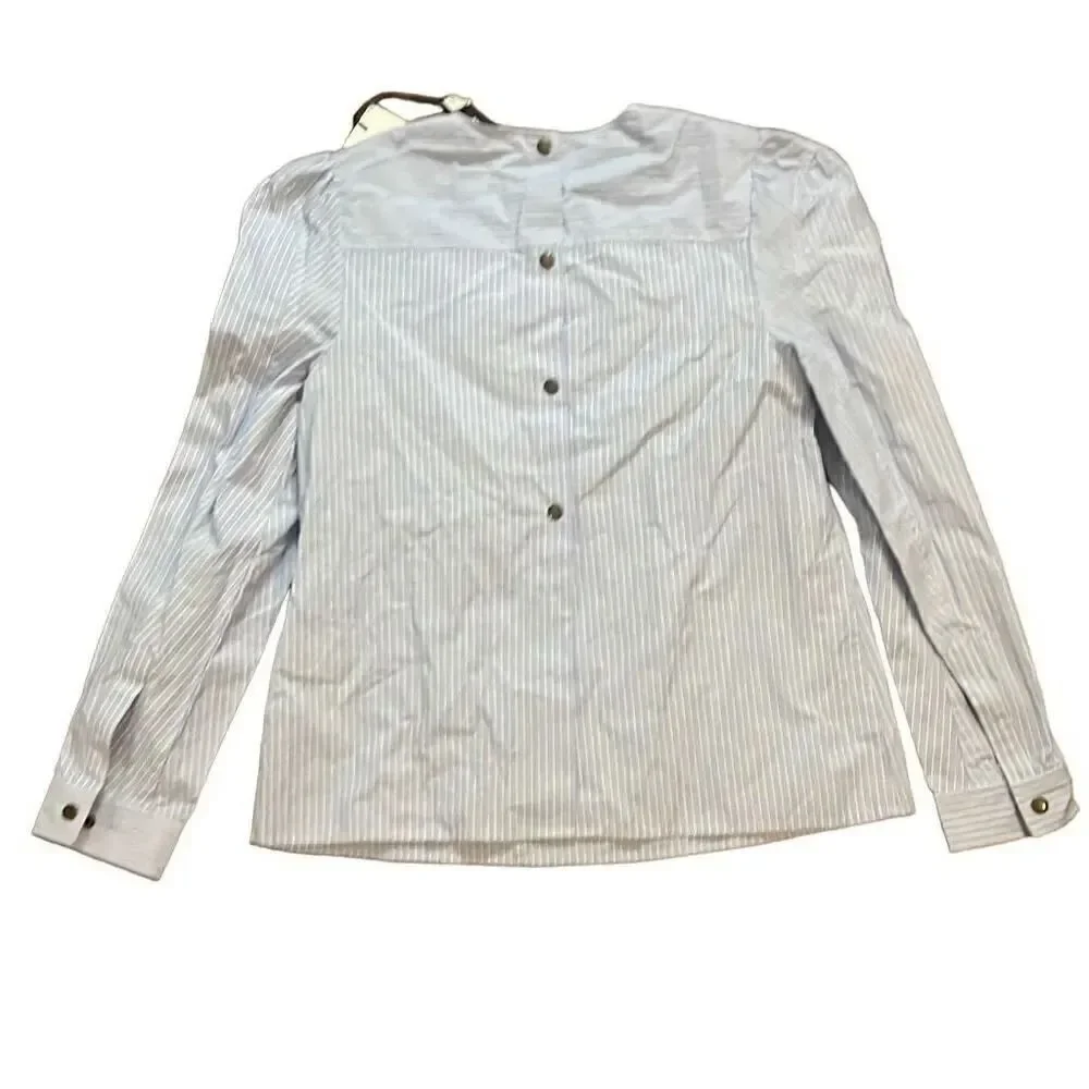 Draft Listing Coach blue striped shirt with buttons down back size 2. New with t
